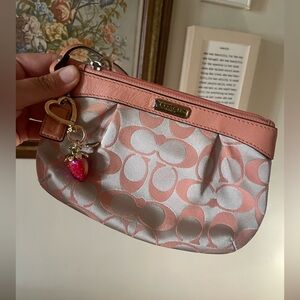 SOLD - Coach Pink and Cream Clutch with Strawberry Charm